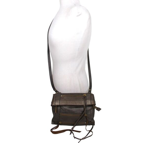 BOTKIER METALLIC BROWN GENUINE LEATHER ZIP POCKETS X-BODY SHOULDER BAG MESSENGER - Picture 4 of 9